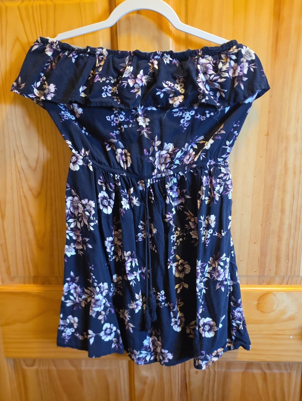 Mossimo Supply Co. Navy Floral Off-Shoulder Dress with Lavender and Cream Blooms